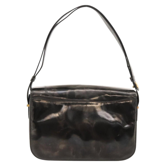CELINE Horse Carriage Shoulder Bag Enamel Black Auth bs24388