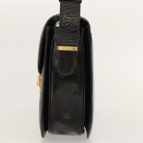 CELINE Horse Carriage Shoulder Bag Enamel Black Auth bs24388