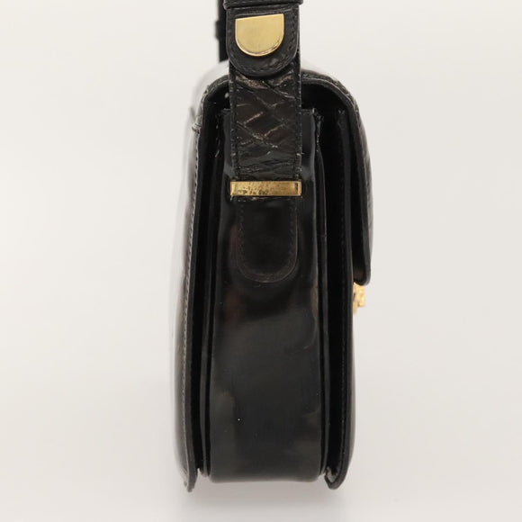 CELINE Horse Carriage Shoulder Bag Enamel Black Auth bs24388