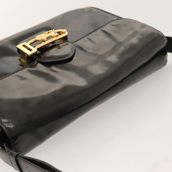 CELINE Horse Carriage Shoulder Bag Enamel Black Auth bs24388