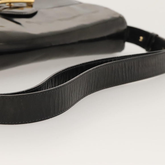 CELINE Horse Carriage Shoulder Bag Enamel Black Auth bs24388