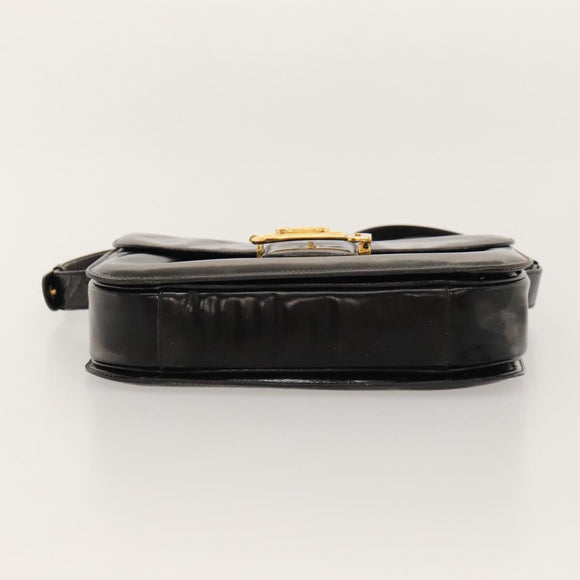 CELINE Horse Carriage Shoulder Bag Enamel Black Auth bs24388