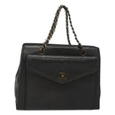 CHANEL Chain Hand Bag Leather Black CC Auth bs24390-1