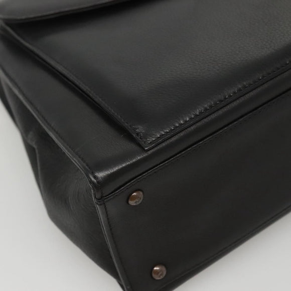 CHANEL Chain Hand Bag Leather Black CC Auth bs24390