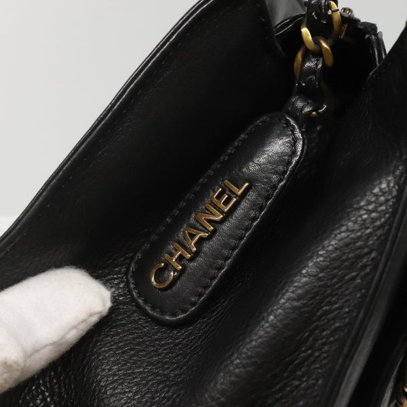 CHANEL Chain Hand Bag Leather Black CC Auth bs24390