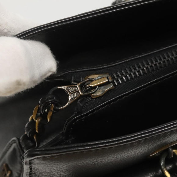 CHANEL Chain Hand Bag Leather Black CC Auth bs24390
