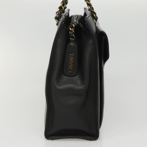 CHANEL Chain Hand Bag Leather Black CC Auth bs24390