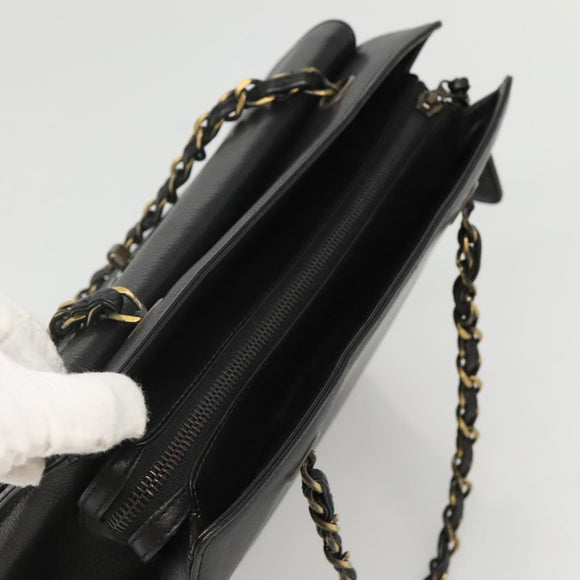 CHANEL Chain Hand Bag Leather Black CC Auth bs24390