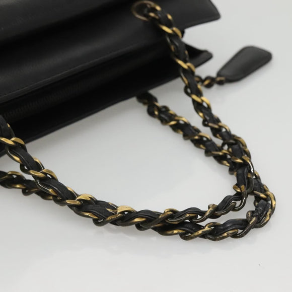 CHANEL Chain Hand Bag Leather Black CC Auth bs24390