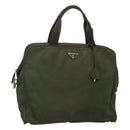 PRADA Hand Bag Nylon Khaki Silver Auth bs24401-1