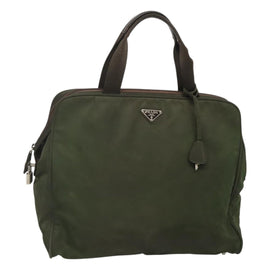 PRADA Hand Bag Nylon Khaki Silver Auth bs24401