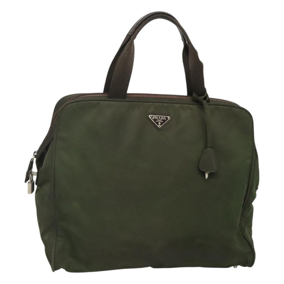 PRADA Hand Bag Nylon Khaki Silver Auth bs24401