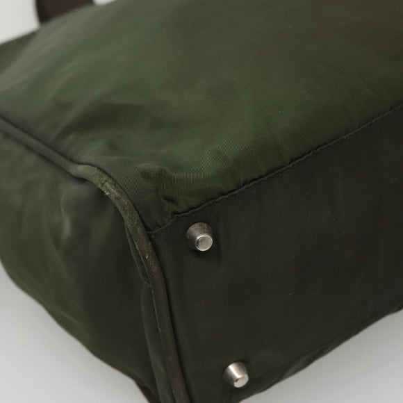 PRADA Hand Bag Nylon Khaki Silver Auth bs24401