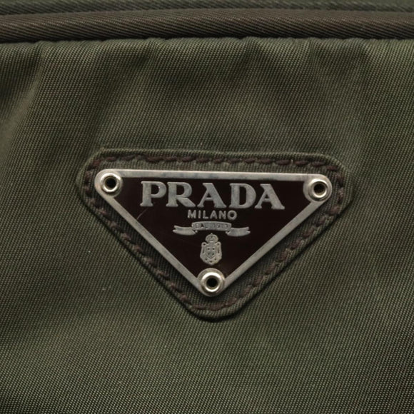 PRADA Hand Bag Nylon Khaki Silver Auth bs24401
