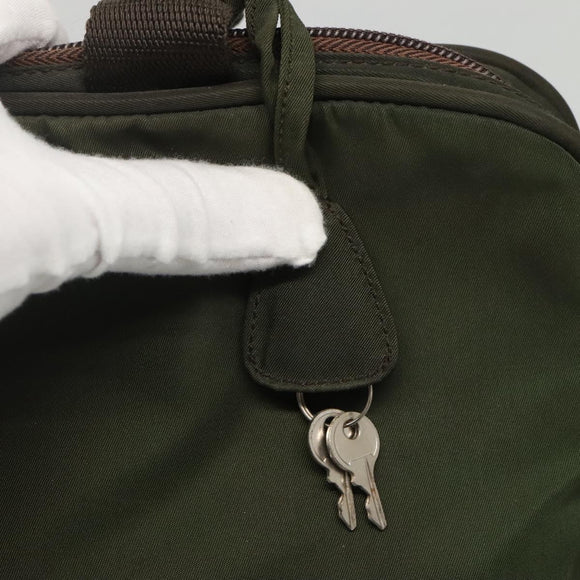 PRADA Hand Bag Nylon Khaki Silver Auth bs24401