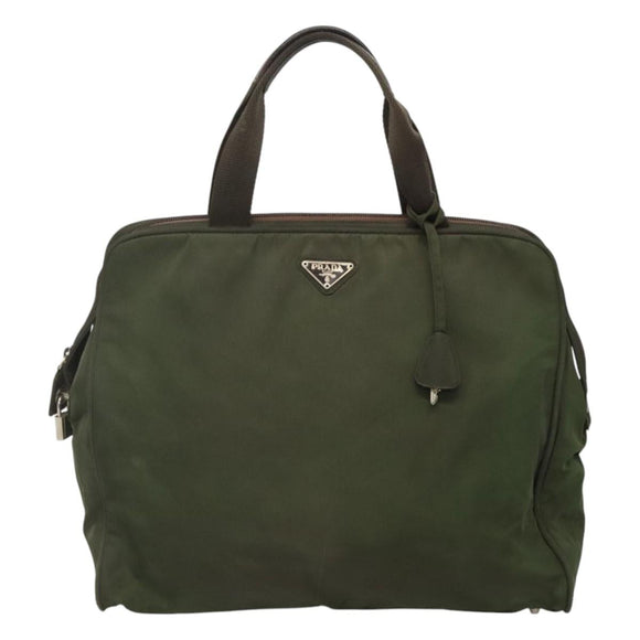 PRADA Hand Bag Nylon Khaki Silver Auth bs24401