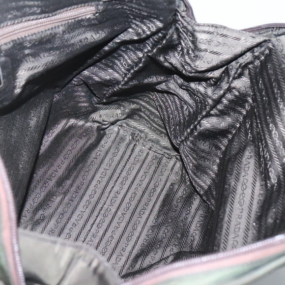 PRADA Hand Bag Nylon Khaki Silver Auth bs24401