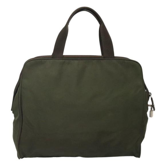 PRADA Hand Bag Nylon Khaki Silver Auth bs24401