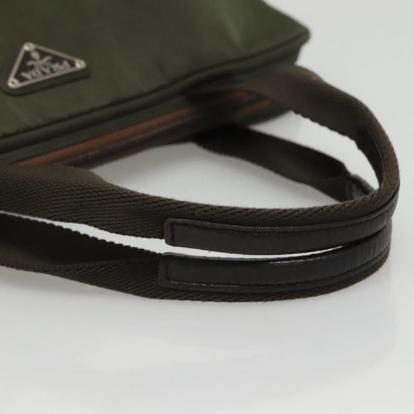PRADA Hand Bag Nylon Khaki Silver Auth bs24401