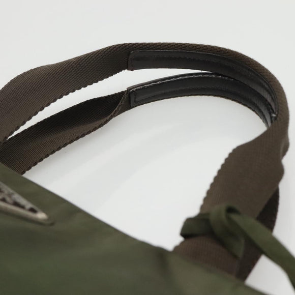 PRADA Hand Bag Nylon Khaki Silver Auth bs24401