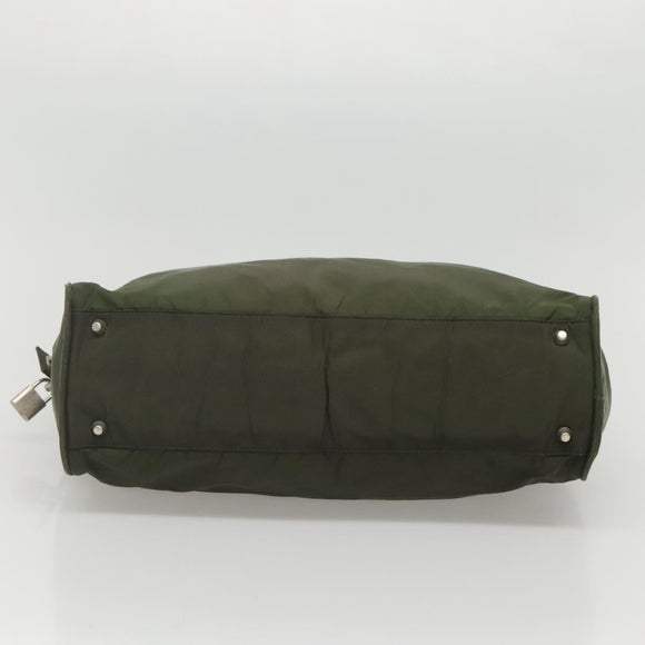 PRADA Hand Bag Nylon Khaki Silver Auth bs24401
