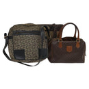CELINE Macadam Canvas Shoulder Hand Bag PVC Canvas 3 Set Brown Navy Auth bs24405-1