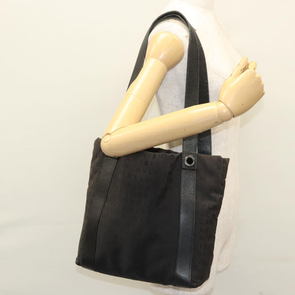 BVLGARI Logo mania Shoulder Bag Nylon Black Silver Auth bs24412