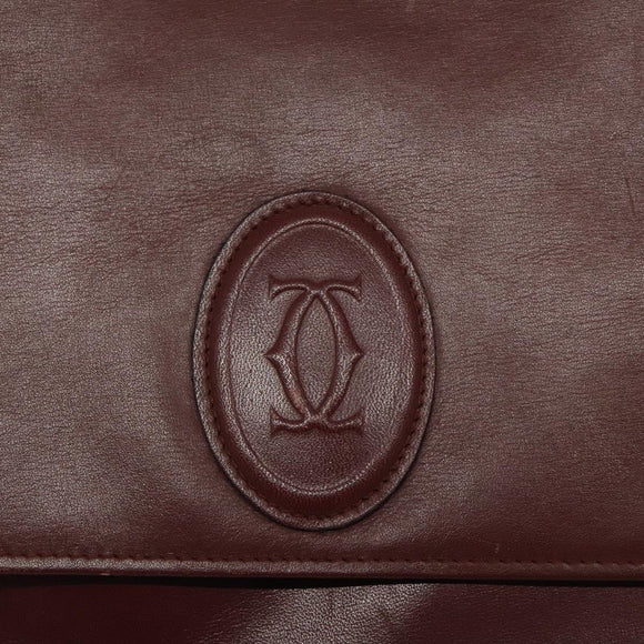 CARTIER Must Line Shoulder Bag Leather Bordeaux Gold Auth bs24414