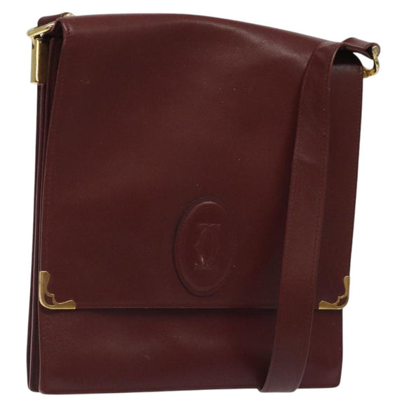 CARTIER Must Line Shoulder Bag Leather Bordeaux Gold Auth bs24414