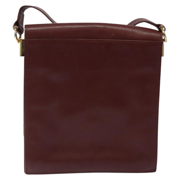 CARTIER Must Line Shoulder Bag Leather Bordeaux Gold Auth bs24414