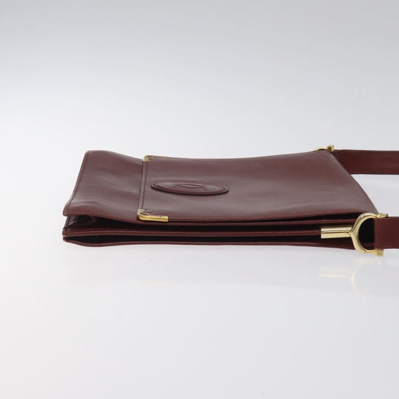 CARTIER Must Line Shoulder Bag Leather Bordeaux Gold Auth bs24414