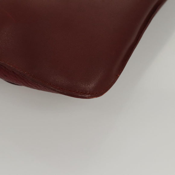 CARTIER Clutch Bag Leather Bordeaux Gold Auth bs24416
