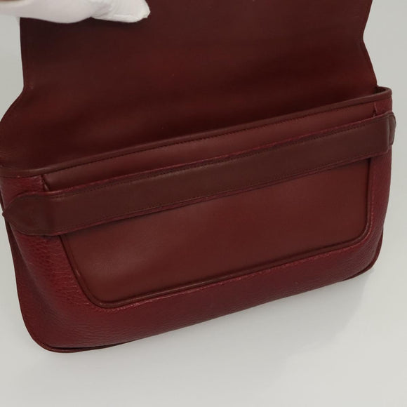 CARTIER Clutch Bag Leather Bordeaux Gold Auth bs24416
