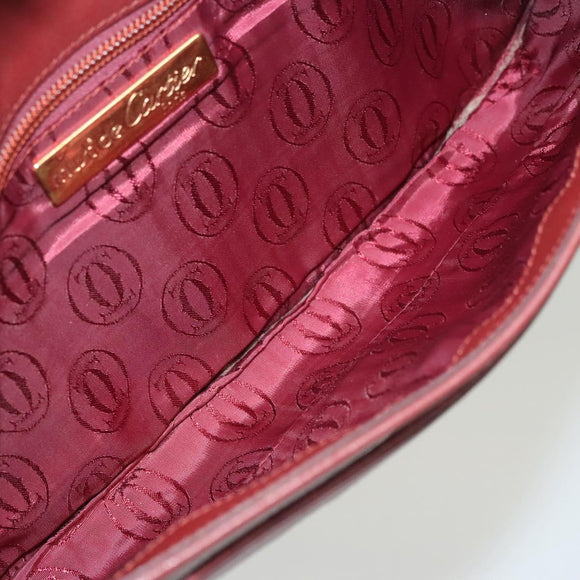 CARTIER Clutch Bag Leather Bordeaux Gold Auth bs24416