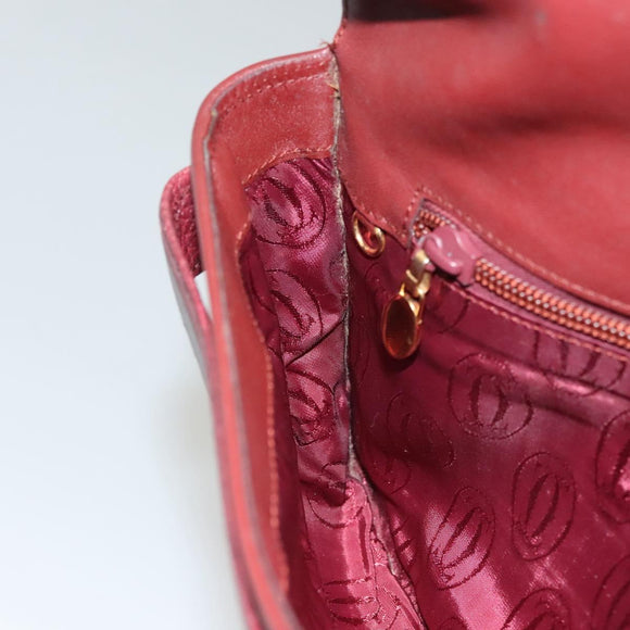 CARTIER Clutch Bag Leather Bordeaux Gold Auth bs24416
