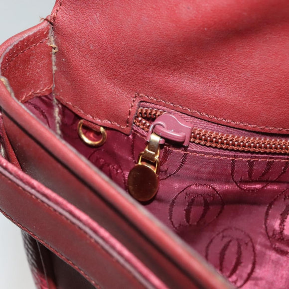 CARTIER Clutch Bag Leather Bordeaux Gold Auth bs24416