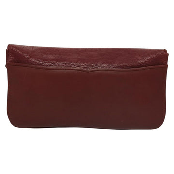 CARTIER Clutch Bag Leather Bordeaux Gold Auth bs24416 - 0