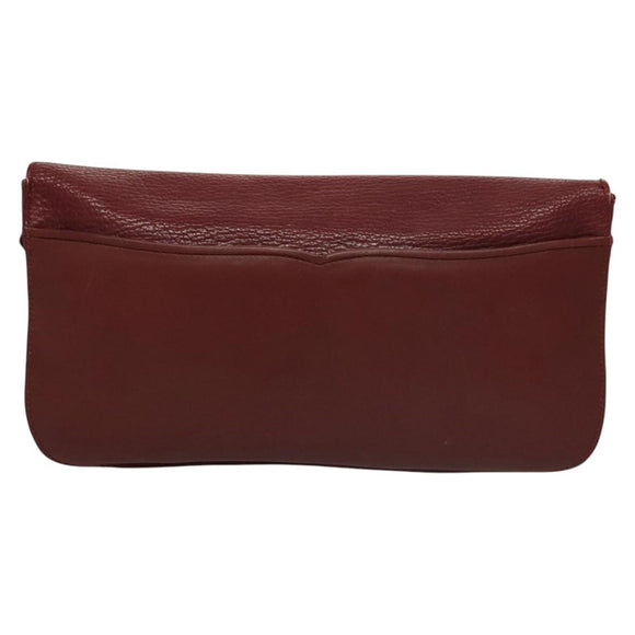 CARTIER Clutch Bag Leather Bordeaux Gold Auth bs24416