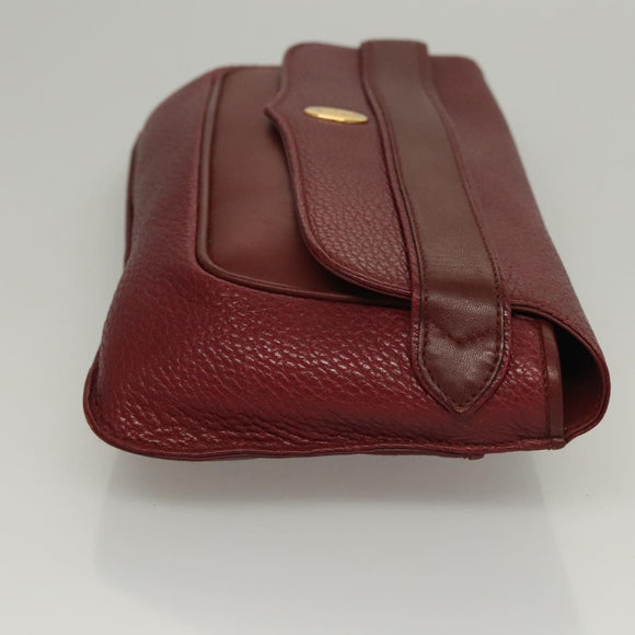 CARTIER Clutch Bag Leather Bordeaux Gold Auth bs24416