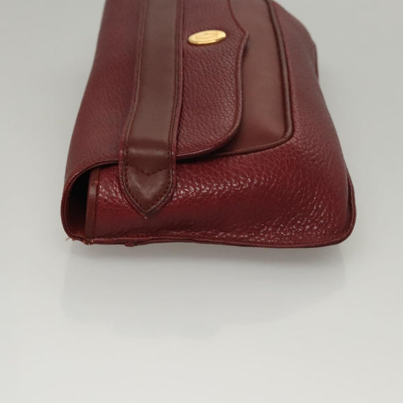 CARTIER Clutch Bag Leather Bordeaux Gold Auth bs24416