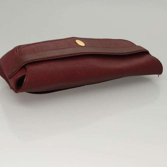CARTIER Clutch Bag Leather Bordeaux Gold Auth bs24416