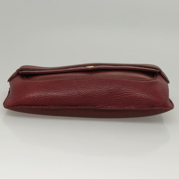 CARTIER Clutch Bag Leather Bordeaux Gold Auth bs24416