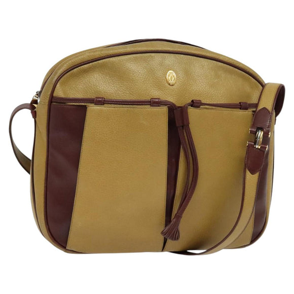 CARTIER Shoulder Bag Leather Yellow Gold Auth bs24418