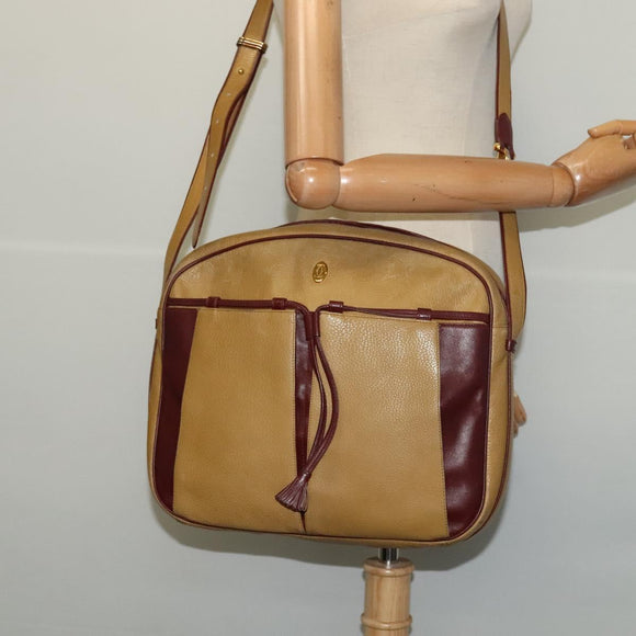 CARTIER Shoulder Bag Leather Yellow Gold Auth bs24418