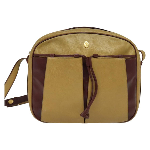 CARTIER Shoulder Bag Leather Yellow Gold Auth bs24418