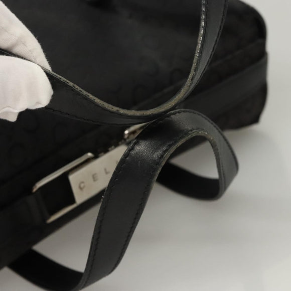 CELINE C Macadam Canvas Hand Bag Black Silver Auth bs24420