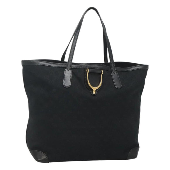 GUCCI GG Canvas Tote Bag Black Gold 305585 Auth bs24442