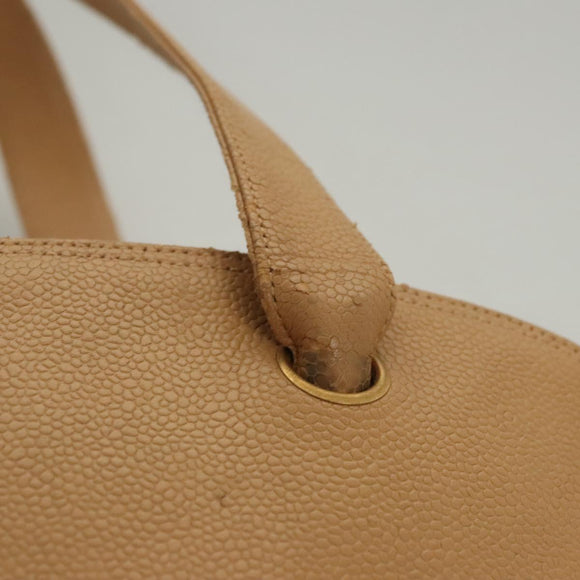 CHANEL Shoulder Bag Caviar Skin Beige CC Auth bs24445