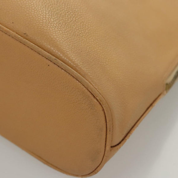 CHANEL Shoulder Bag Caviar Skin Beige CC Auth bs24445