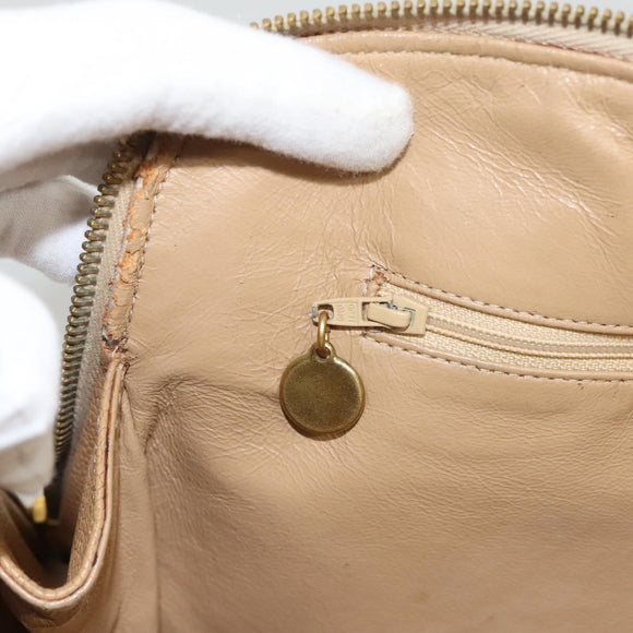 CHANEL Shoulder Bag Calf Skin Beige CC Auth bs24445